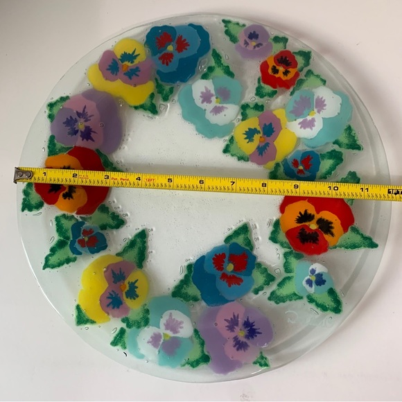 Andra DuRee Signed Fused Glass Dish Plate & Ruffled Bowl Floral Serving Set 1999 - Picture 11 of 13